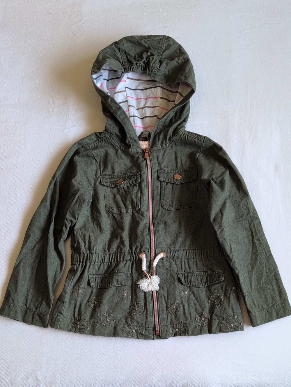 Gillian's Closet Girls Olive Green Embroidered Utility Jacket Hooded 4T